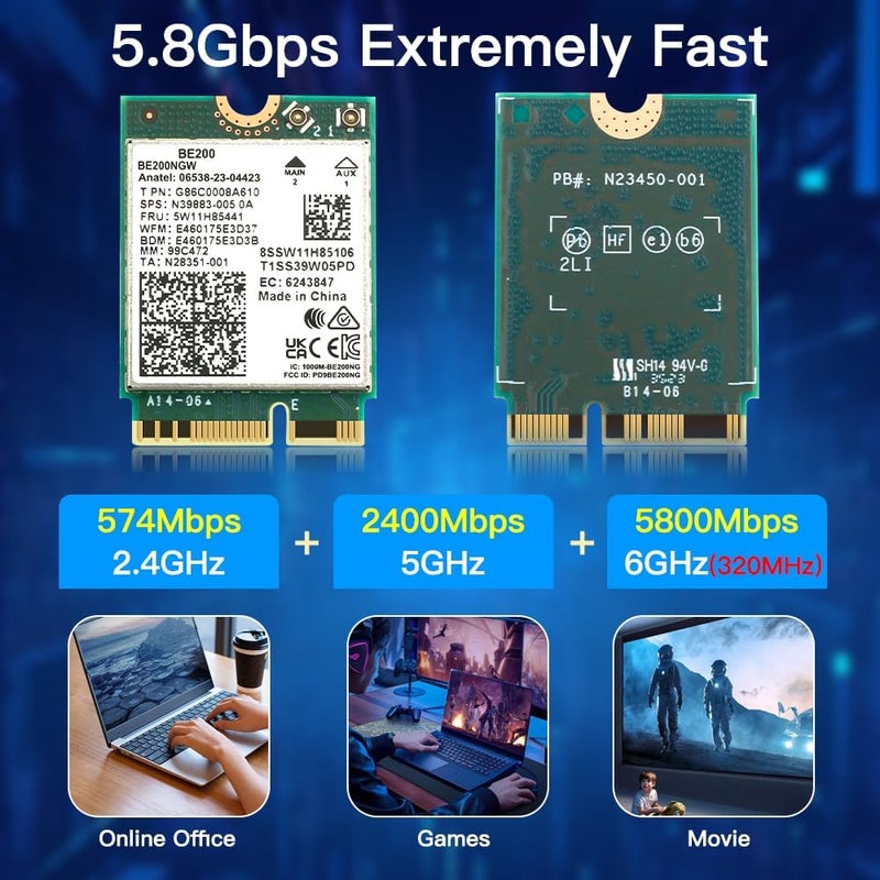 DERAPID BE200NGW WiFi 7 Wireless Card, M.2 NGFF WiFi 7 BE200 Tri-Band Network Adapter with 8774Mbps Speed and BT5.4 WiFi Card for PC Gaming, Not Support AMD Motherboard for Windows 10/11 - Image 5